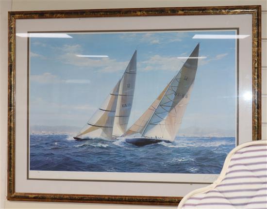 J Steven Dews, limited edition print, Racing yachts, signed in pencil, 621/850 54 x 76cm